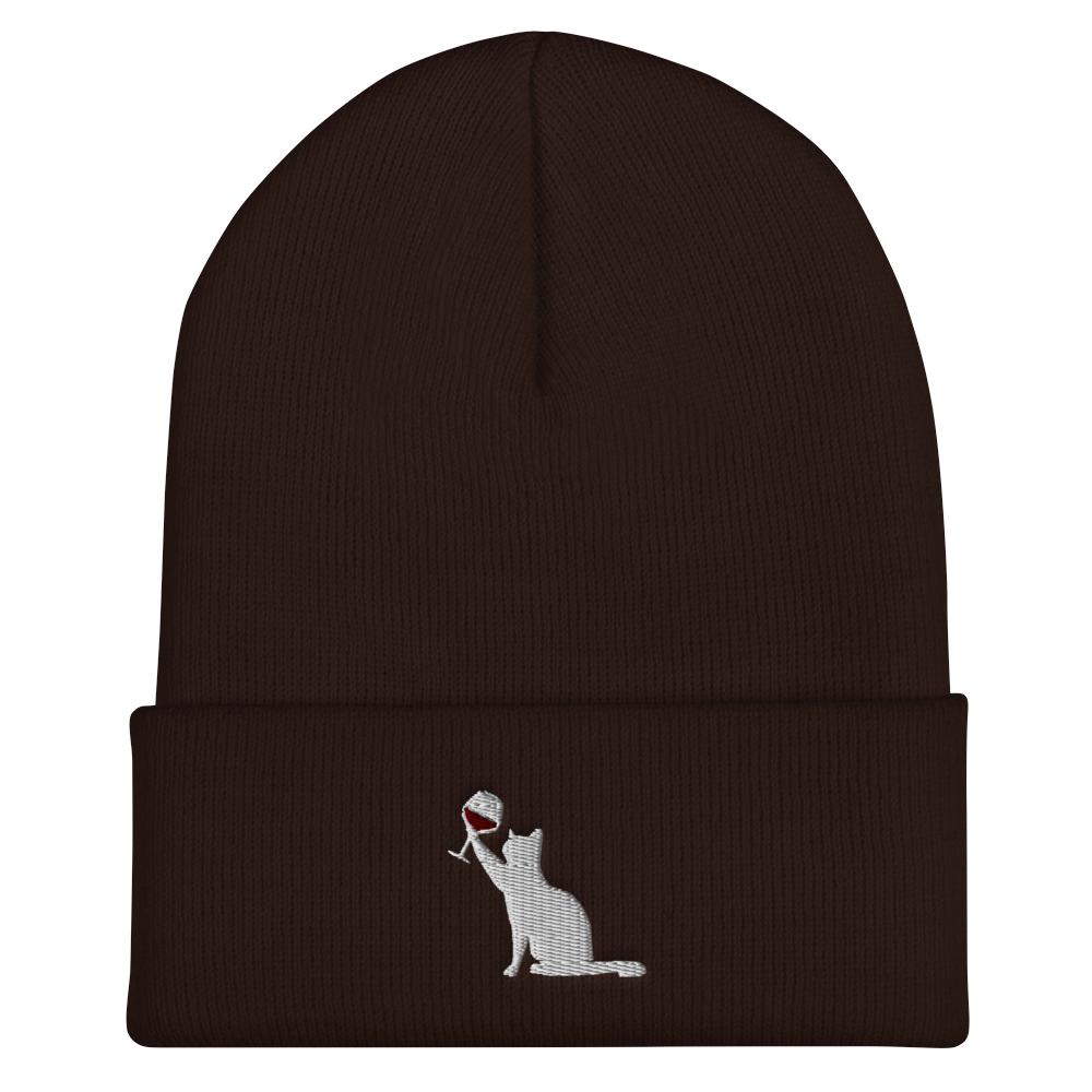 Unisex Cuffed Beanie (Cat Loves Wine)